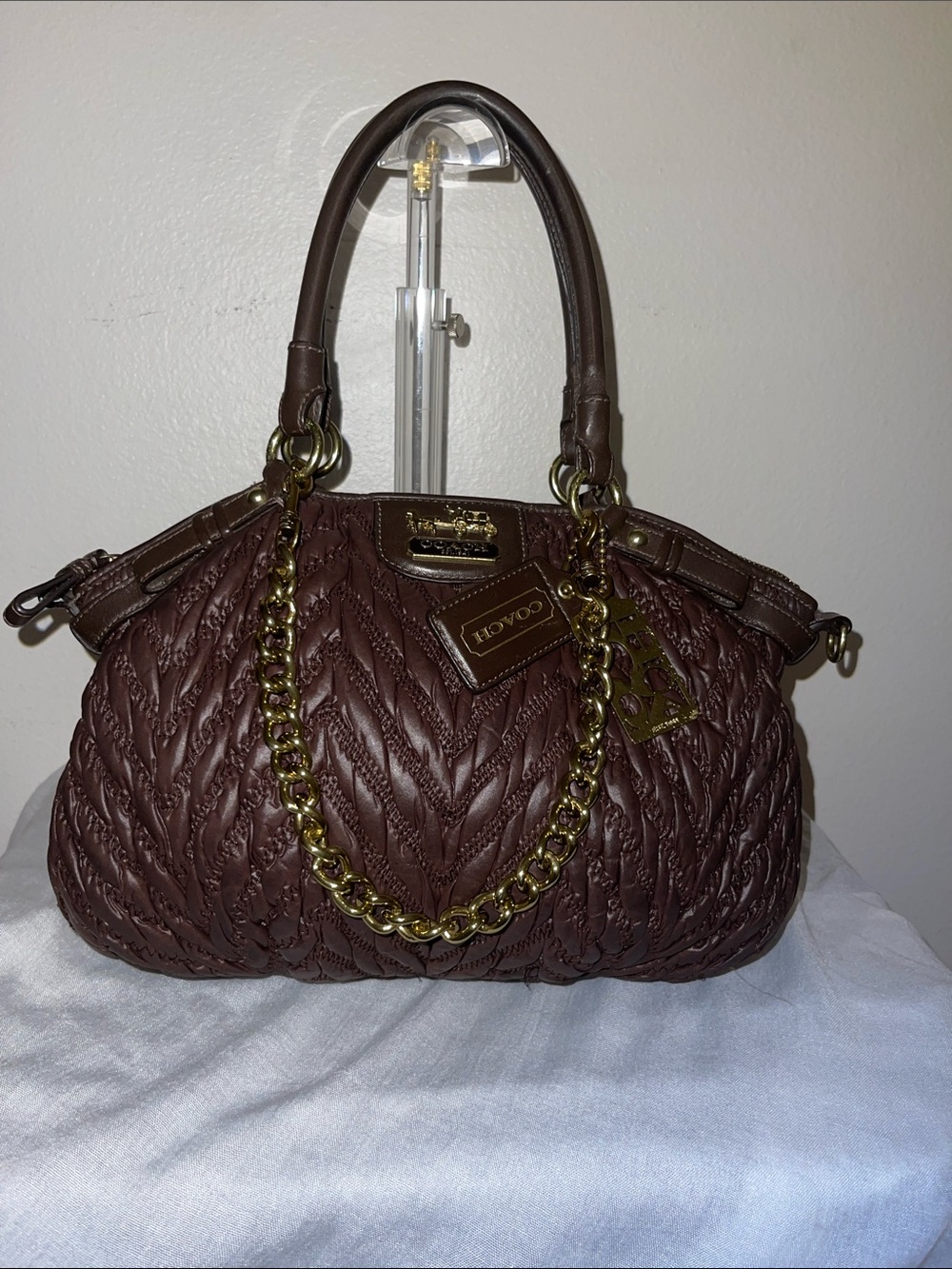 Coach Quilted Chocolate Brown Shoulder Bag with Gold Hardware